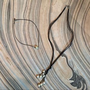 Pearl necklaces knotted on leather cord Bundle